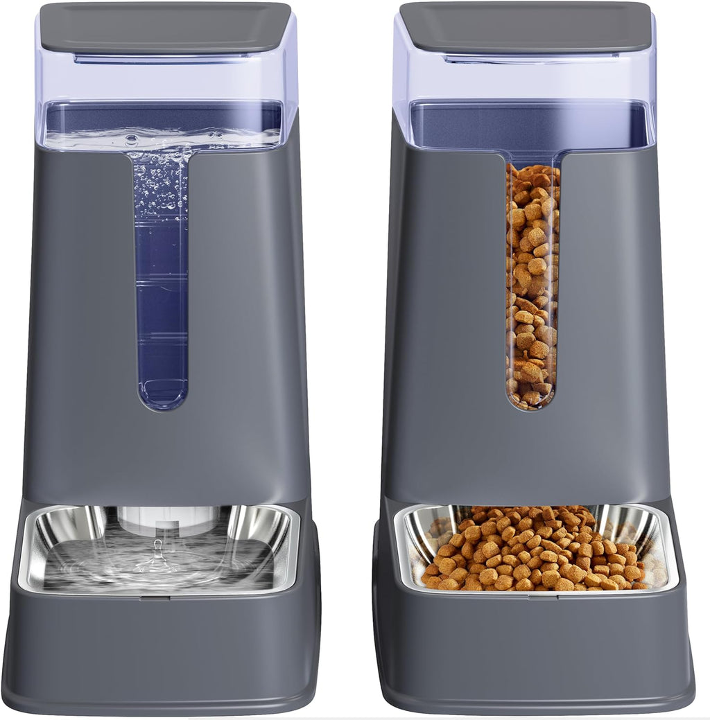 Automatic Cat and Dog Feeder Set, 2 Packs Stainless Steel Automatic Food and Water Dispenser, 3.8 L