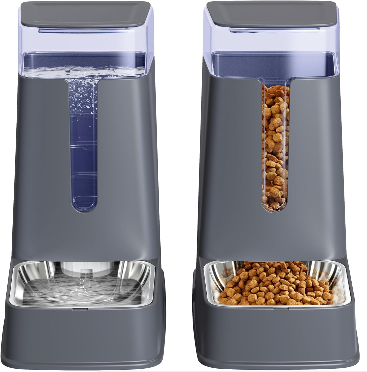 Automatic Cat and Dog Feeder Set, 2 Packs Stainless Steel Automatic Food and Water Dispenser, 3.8 L