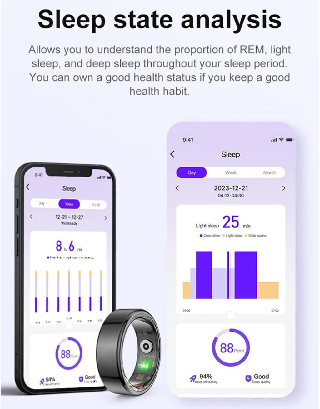 Smart Ring Health Tracker with APP, Fitness Sleep Monitor, Magnetic Charging, Waterproof Ring for Women and Men (BLACK)