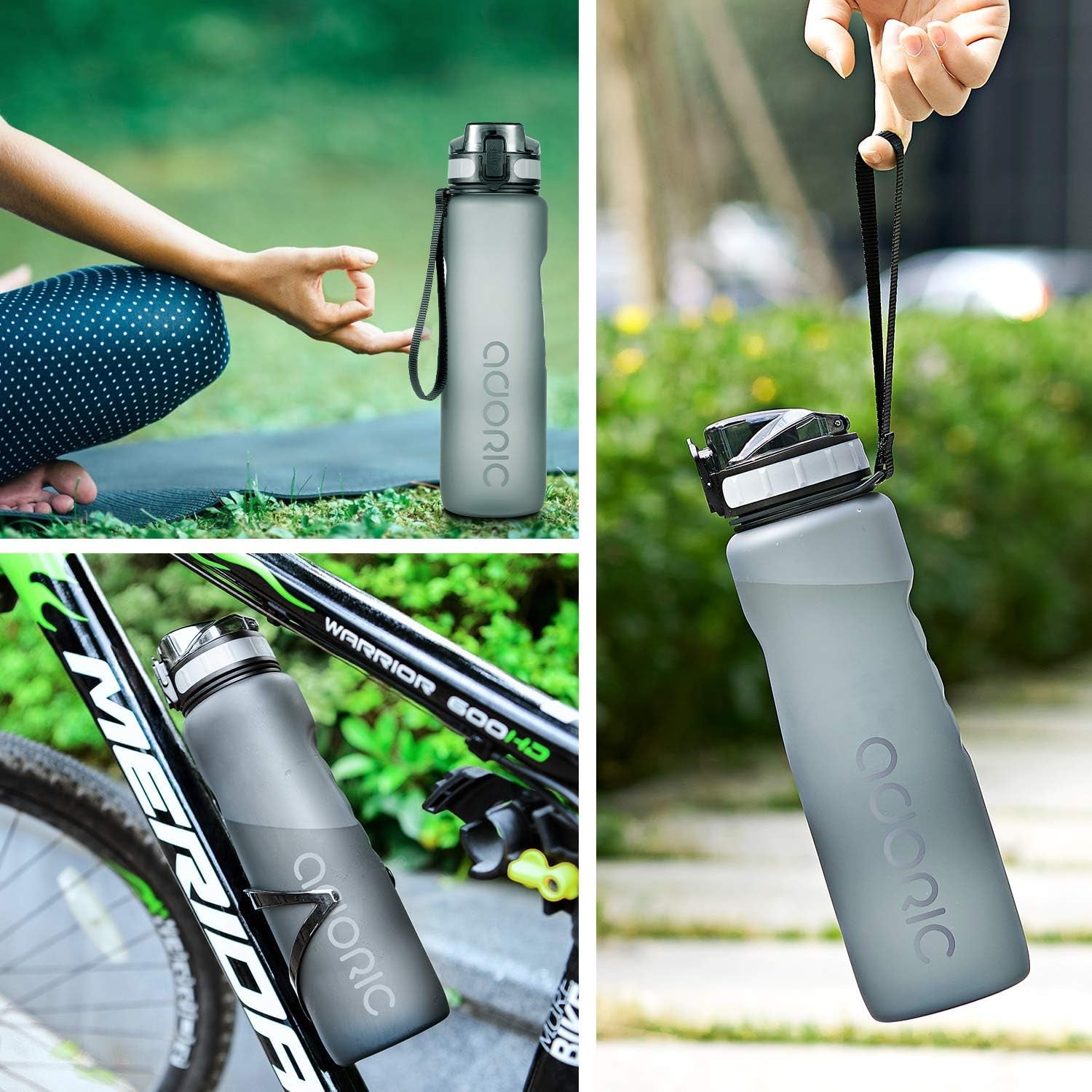 Sports Water Bottle 1L, BPA Free Tritan Leak Proof Gym Bottle, Grey