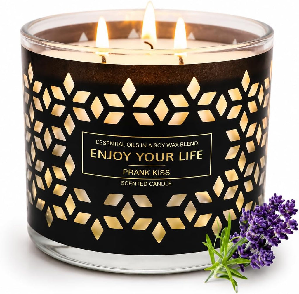 3-Wick Lavender Scented Candle 14Oz Soy Wax Large Jar Gift Set for Home