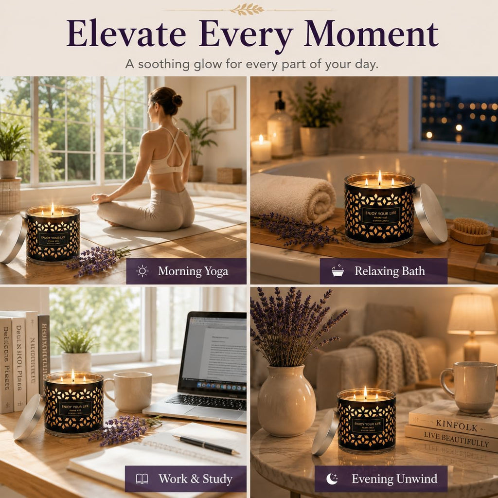 3-Wick Lavender Scented Candle 14Oz Soy Wax Large Jar Gift Set for Home