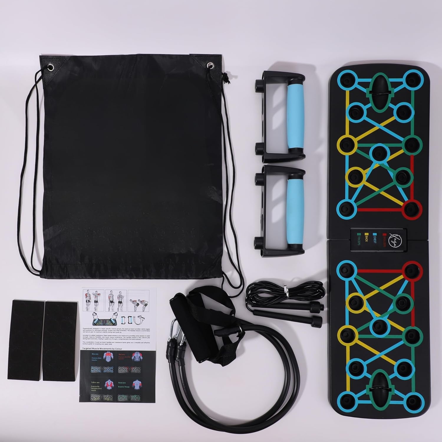 Push up Board with Jump Rope | Multi-Function Foldable Portable Press up Board - Ultimate Home Gym Set, Storage Bag, Resistance Bands & Workout Guide - Great Gift for Men & Women