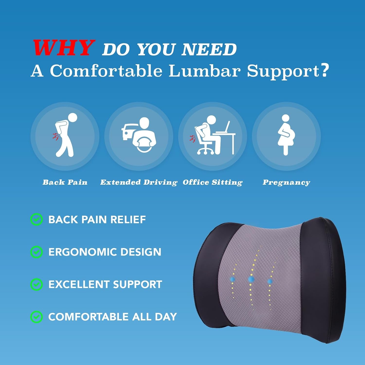 Lumbar Support Pillow for Car, Car Seat Back Support for Driving