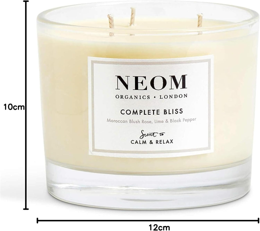 - Complete Bliss Scented Candle, 3 Wick | Blush Rose, Lime & Black Pepper | Essential Oil Aromatherapy Candle | Scent to De-Stress