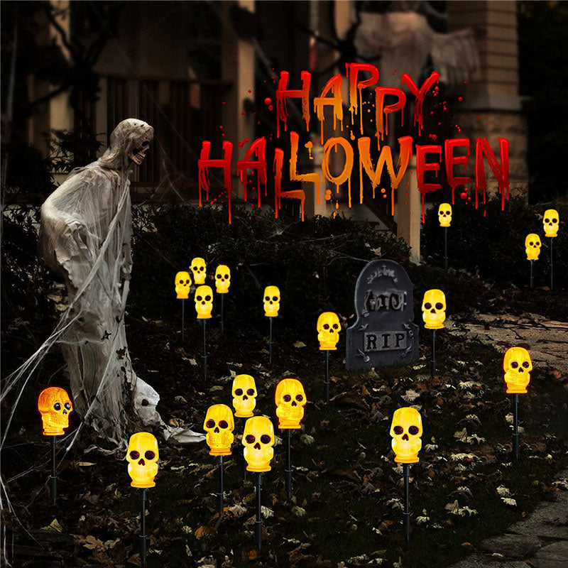 Halloween Floor Insertion Lamp Skeleton Head White Bone Garden Shape Lamp String Colorful Lamp Terror Lamp Strip