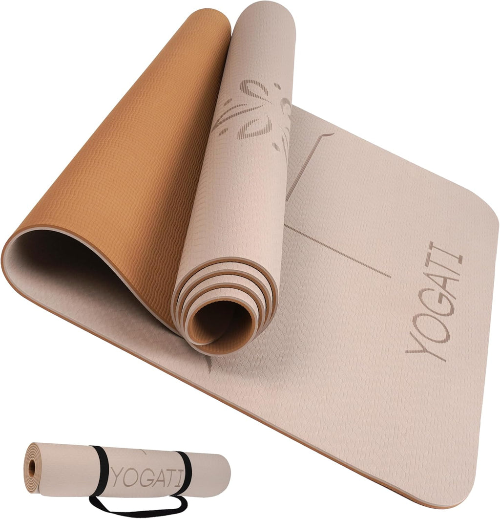 Yoga Mat with Alignment Lines. Yoga Mats with Carry Strap Perfect for Pilates and Fitness Workout, Eco Friendly Non Slip Thick Yoga Mats for Women and Men - Yoga Matt.