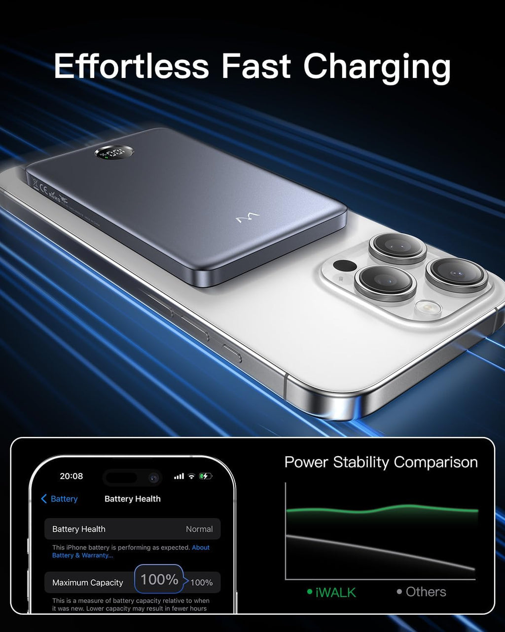 Magnetic Portable Charger, 5,000Mah Ultra-Slim Power Bank Wireless Charging Battery Pack with LED Power Display, Comfortable Grip Powerbank Compatible with Iphone 17/16/15/14/13 Series, Gray