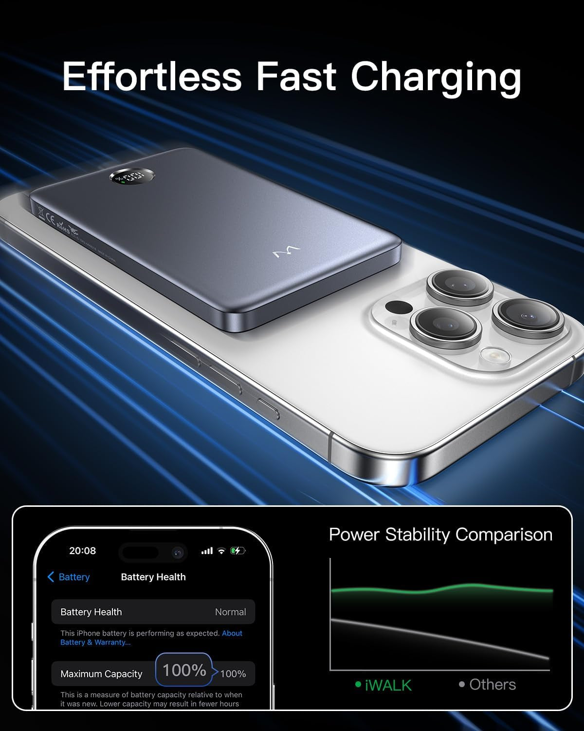 Magnetic Portable Charger, 5,000Mah Ultra-Slim Power Bank Wireless Charging Battery Pack with LED Power Display, Comfortable Grip Powerbank Compatible with Iphone 17/16/15/14/13 Series, Gray