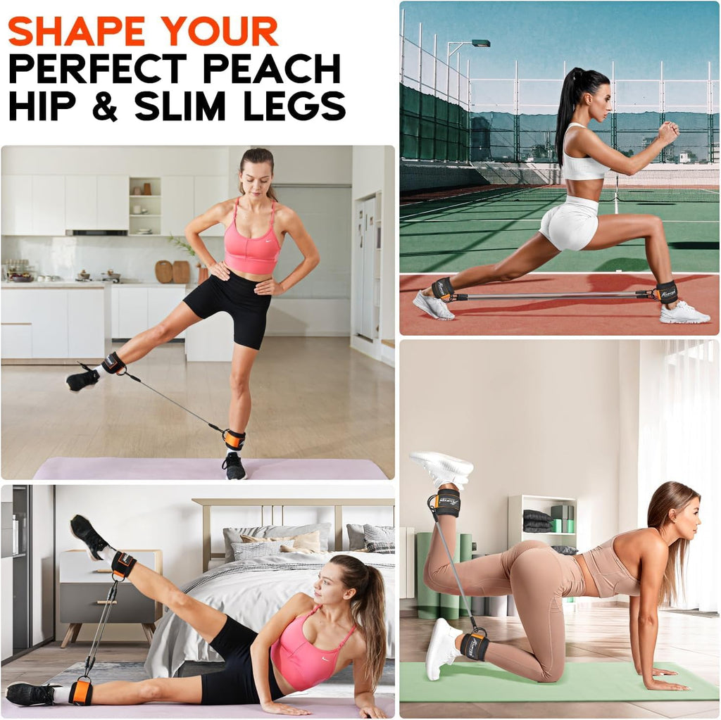 Ankle Resistance Bands with Cuffs, Ankle Bands for Working Out, Resistance Bands for Leg Butt Training Gym Equipment for Kickbacks Hip Gluteus Training Exercises, Ankle Strap with Exercise Bands