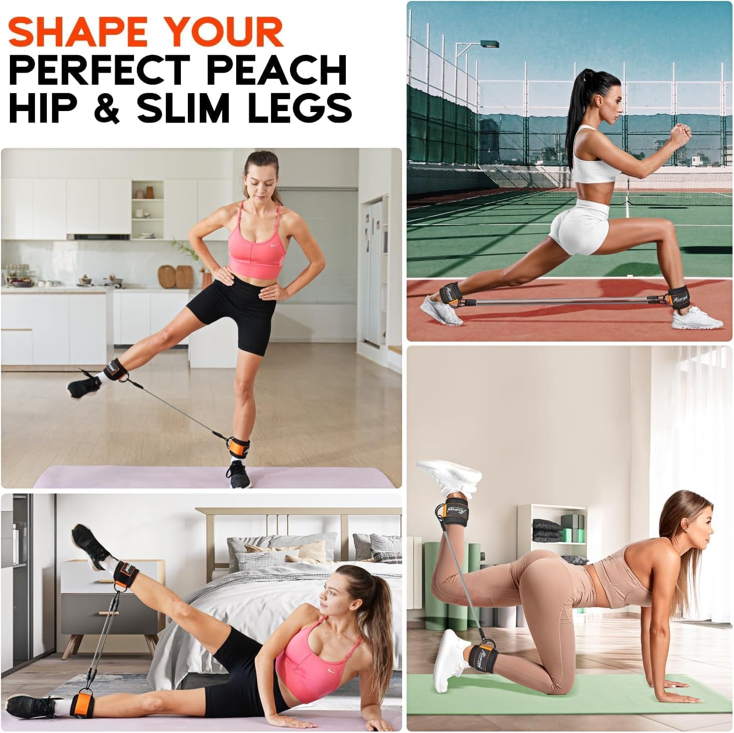 Ankle Resistance Bands with Cuffs, Ankle Bands for Working Out, Resistance Bands for Leg Butt Training Gym Equipment for Kickbacks Hip Gluteus Training Exercises, Ankle Strap with Exercise Bands
