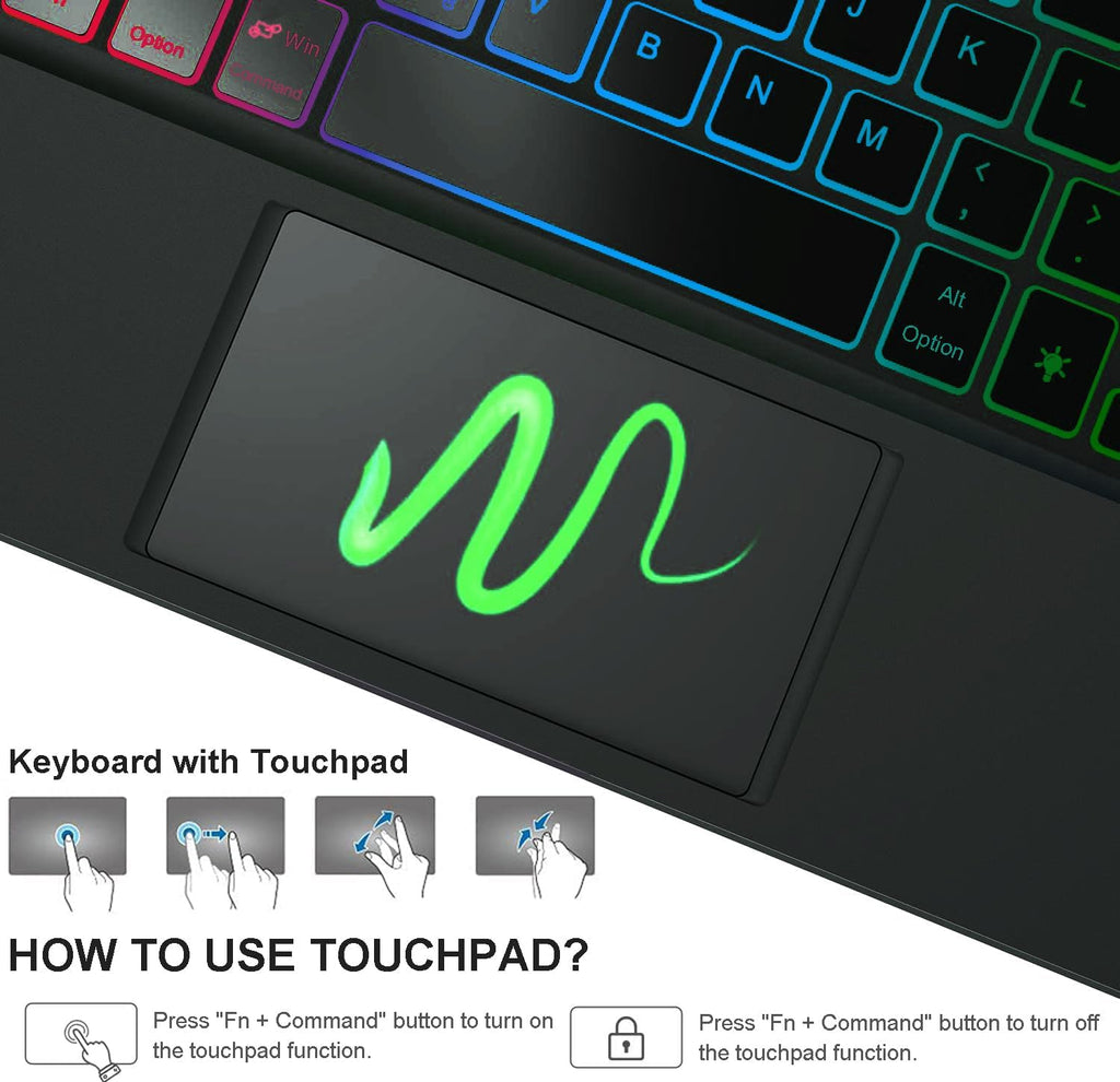 Touchpad Keyboard Case for Samsung Galaxy Tab S10 FE plus 13.1 Inch 2025 SM-X620/X626B, 7 Color Rainbow Backlight Detachable Bluetooth Trackpad Keyboard Folio Smart Cover with S Pen Holder