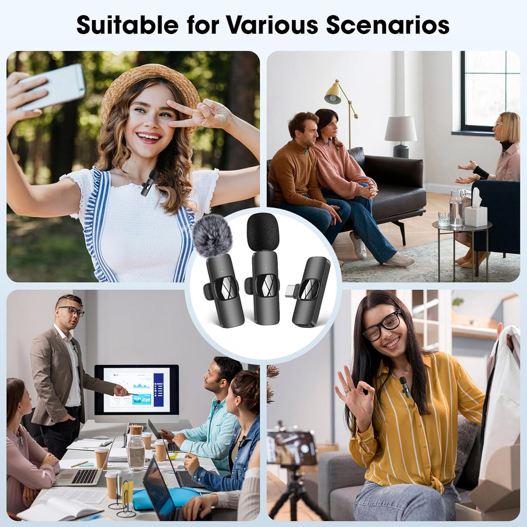 Wireless Lavalier Microphone for Iphone - Ipad, Android Phone,Computer, Mini Lapel Mic with Noise Reduction and Crystal Sound for Video Recording, Vlogging, Tiktok, Youtube