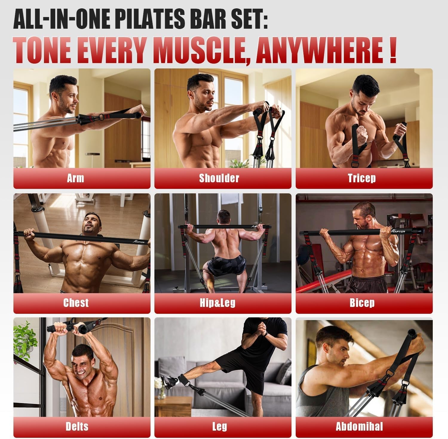Pilates Bar Kit with Resistance Bands, Heavy Multifunctional 270Lbs Pilates Equipment for Strength Training, Abs, Back, Arms, Portable Home Gym & Travel Fitness Gear, Exercise Bands for Men