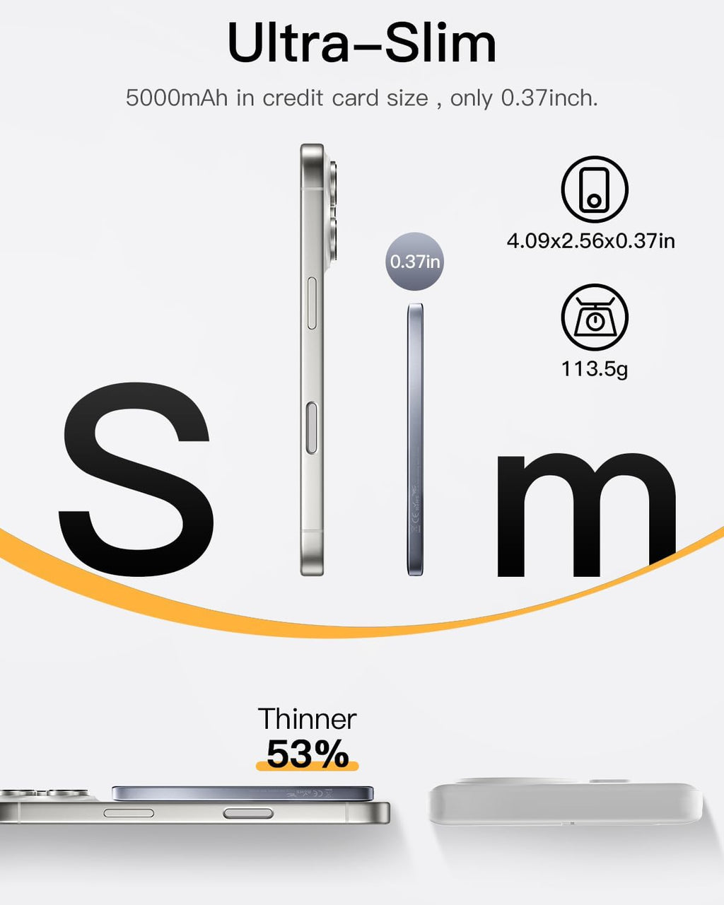 Magnetic Portable Charger, 5,000Mah Ultra-Slim Power Bank Wireless Charging Battery Pack with LED Power Display, Comfortable Grip Powerbank Compatible with Iphone 17/16/15/14/13 Series, Gray