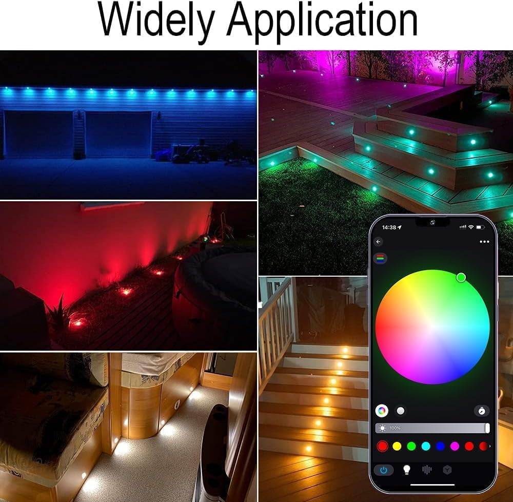 6 Pack RGB Wifi LED Decking Lights, IP67 Waterproof Ø30Mm Plinth Lights