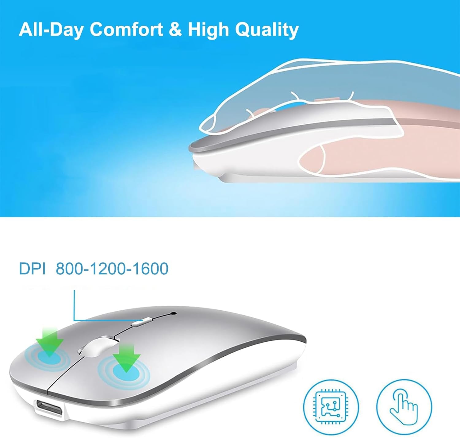 Wireless Bluetooth Mouse for Macbook Air Pro Imac Laptop Desktop Surface Pro, Wireless Computer Mouse USB C Rechargeable Portable Slim Quiet Mice for Mac Mini/Ipad/Pc