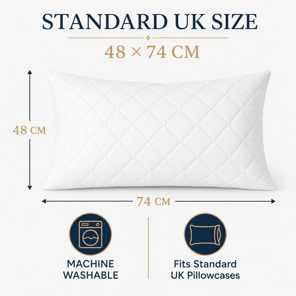 4 Pack Hotel Quality Stripe Pillow - Bounce Back Pillow Cotton Blend with Virgin Hollowfibre - Firm Support anti Allergy Machine Washable - 48X74Cm White Stripe - Pack of 4