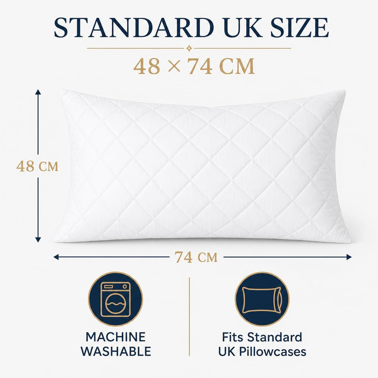 4 Pack Hotel Quality Stripe Pillow - Bounce Back Pillow Cotton Blend with Virgin Hollowfibre - Firm Support anti Allergy Machine Washable - 48X74Cm White Stripe - Pack of 4