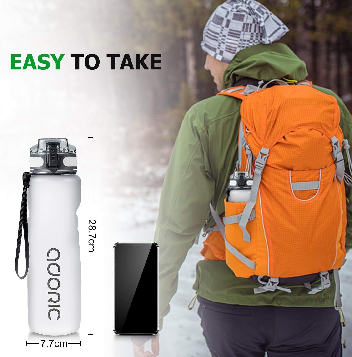 Sports Water Bottle 1L, BPA Free Tritan Leak Proof Gym Bottle, Ice