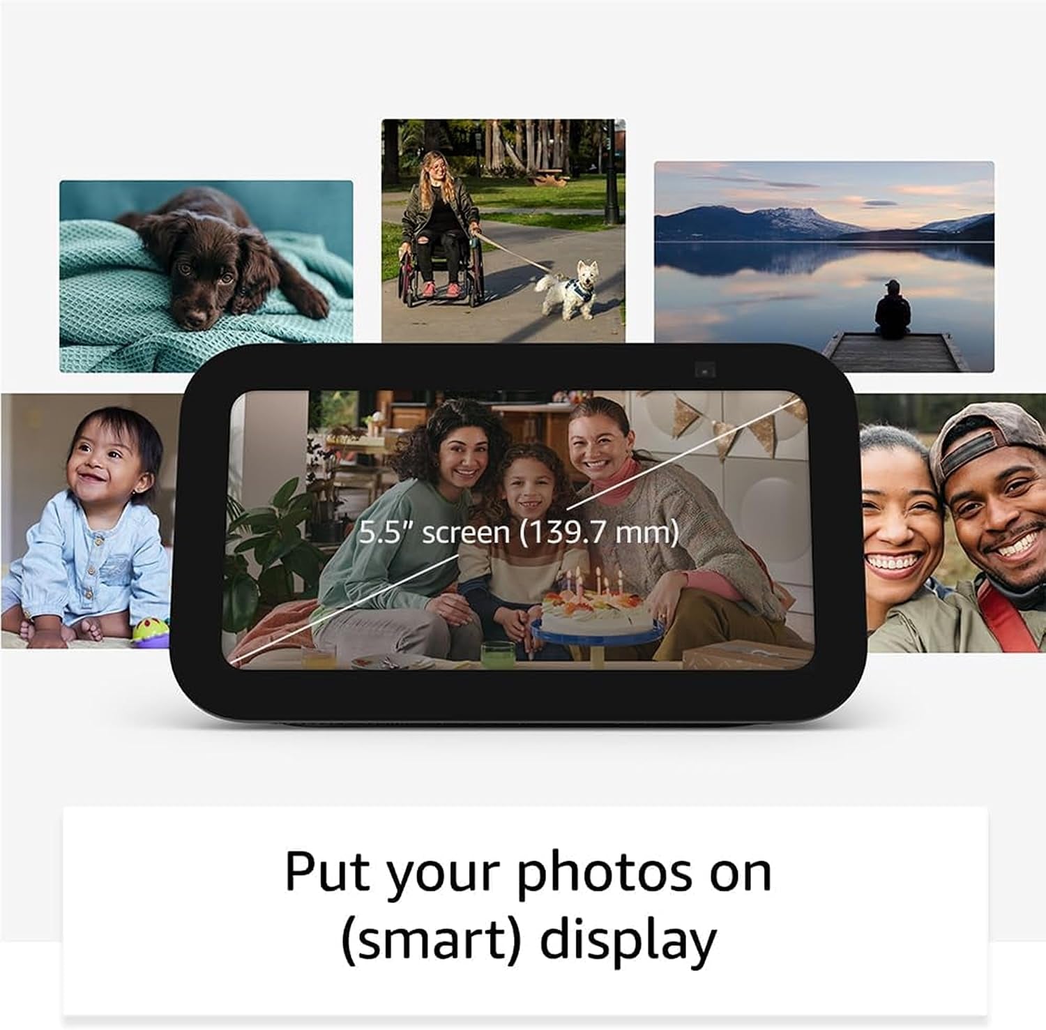 Echo Show 5 (Newest Gen) | Charcoal +  Basics Smart Bulb (B22), Works with Alexa - Smart Home Starter Kit