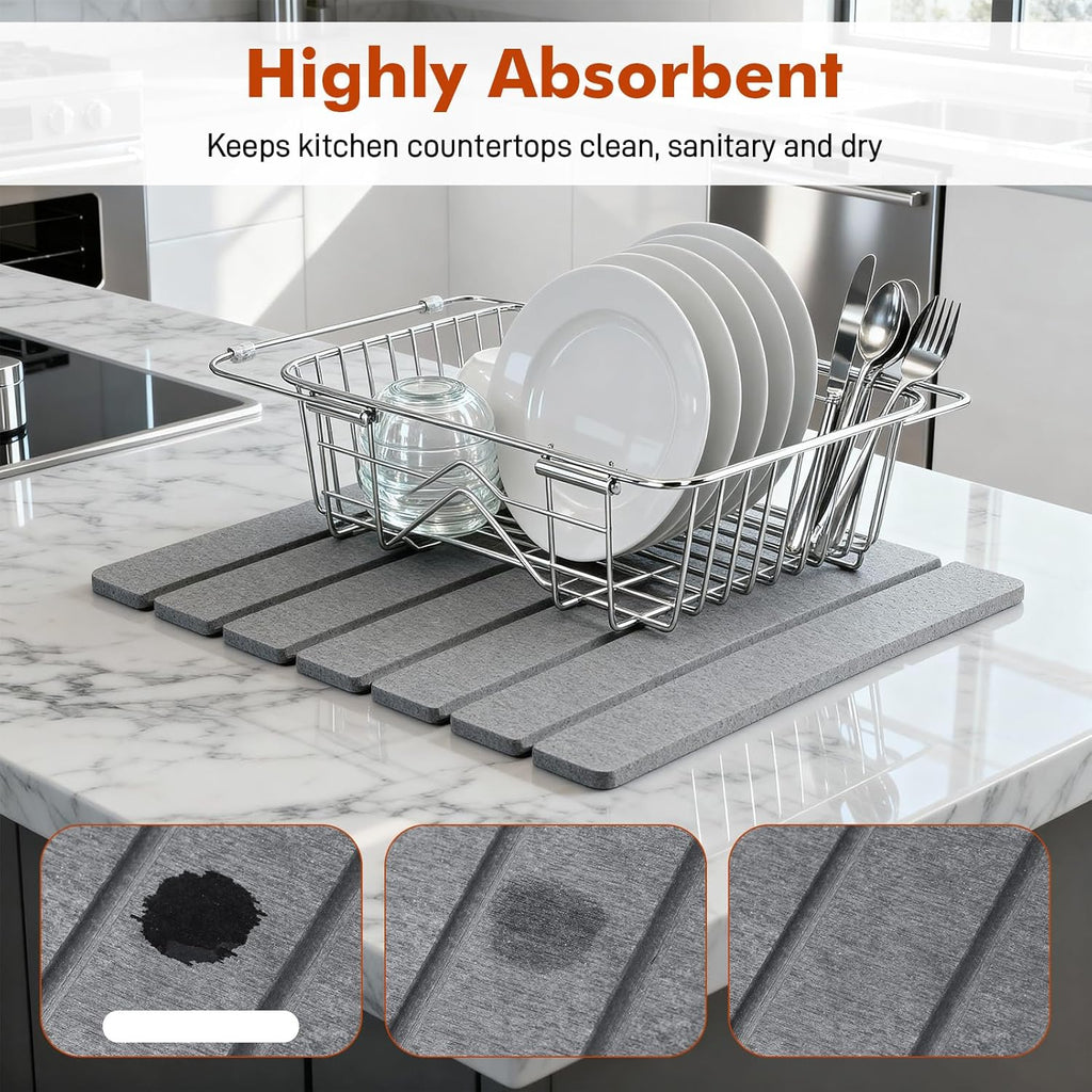 40X30Cm Stone Drying Mat for Kitchen Counter (Dark Grey)