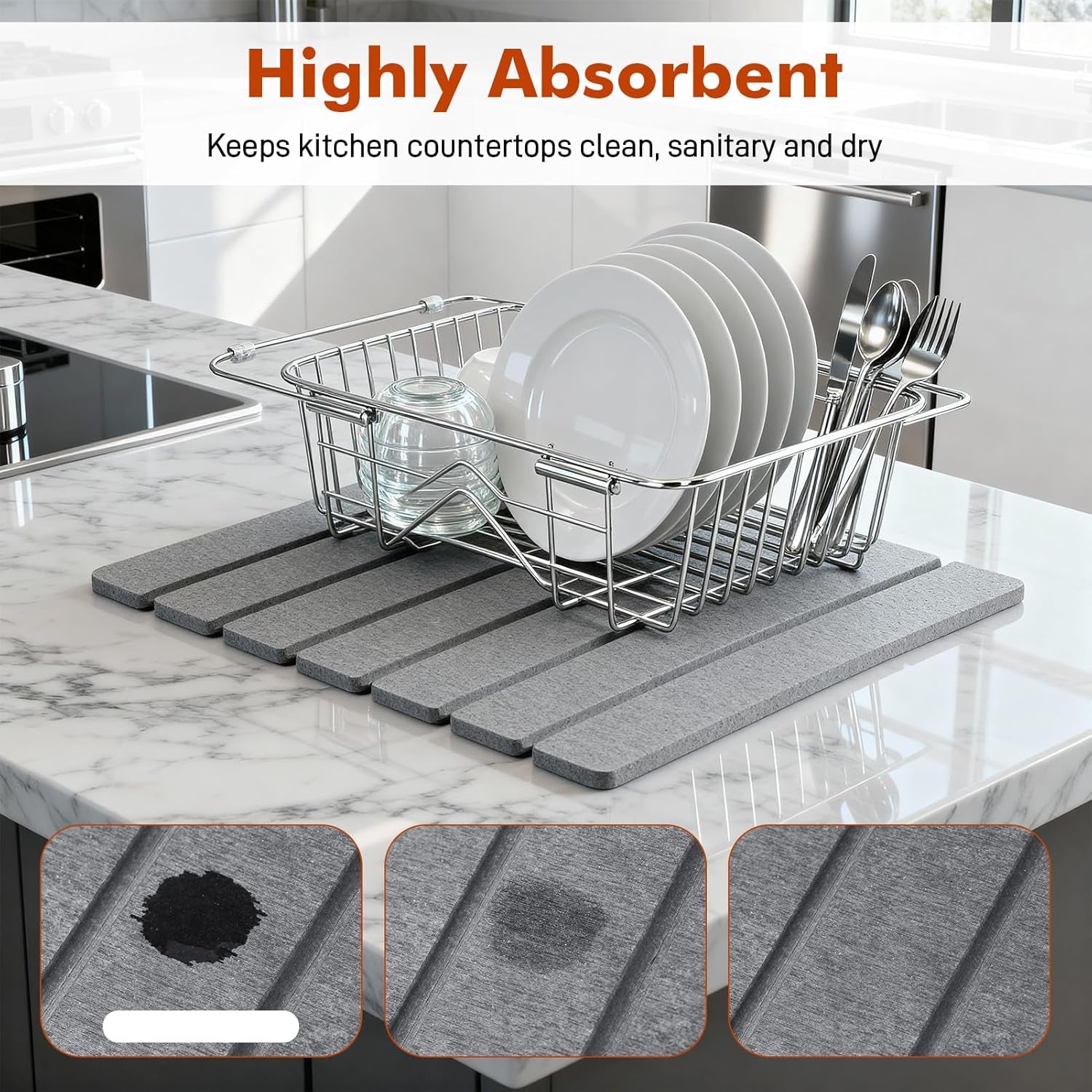 40X30Cm Stone Drying Mat for Kitchen Counter (Dark Grey)