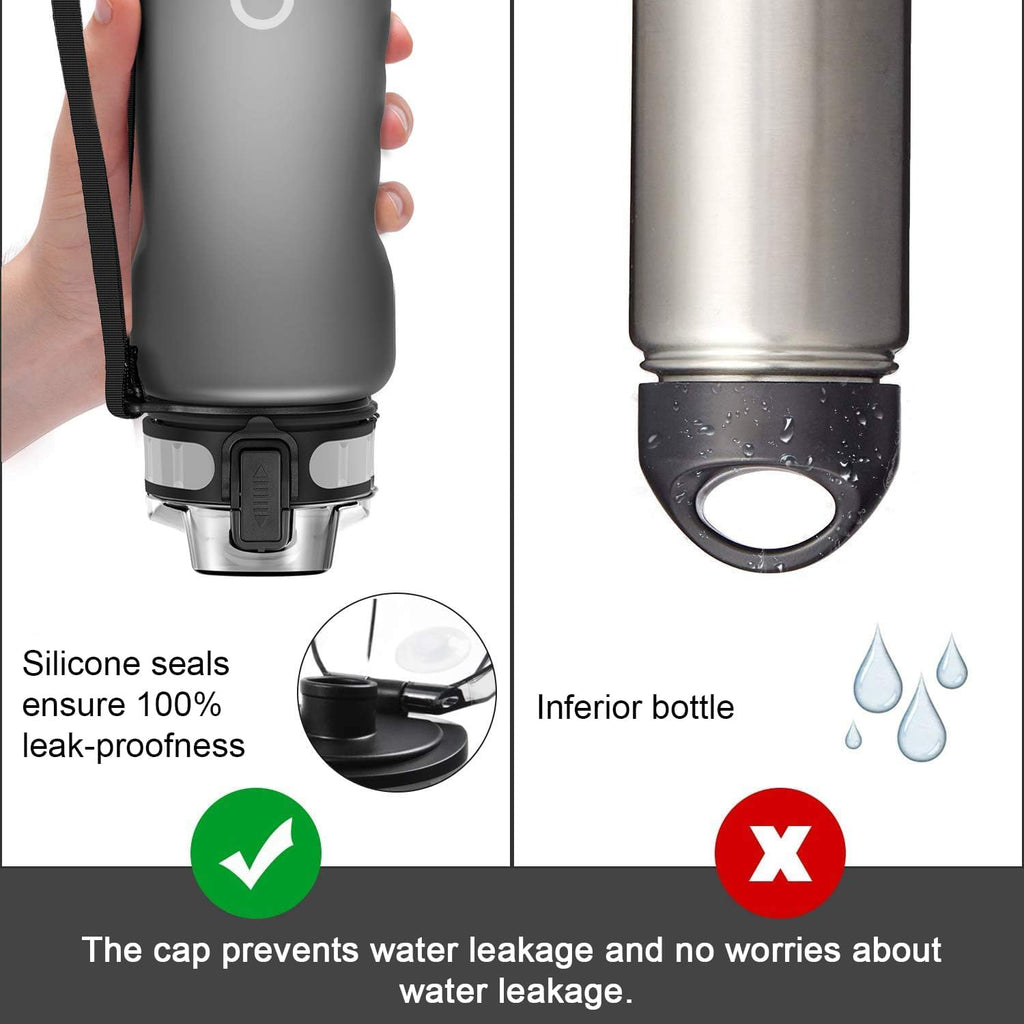Sports Water Bottle 1L, BPA Free Tritan Leak Proof Gym Bottle, Grey