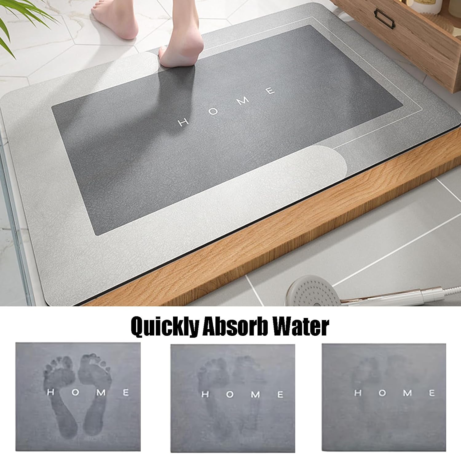 3-Piece Diatomite Bath Mat Set – Quick Dry Cooling Stone Bathroom Mats, Non Slip Absorbent Bath Rug Set with U-Shaped Toilet Mat, Khaki, 50X80+50X60U+40X60Cm