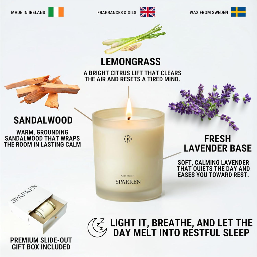 Aromatherapy Candle Gift Set, Lavender, Lemongrass & Sandalwood, 60 Hr