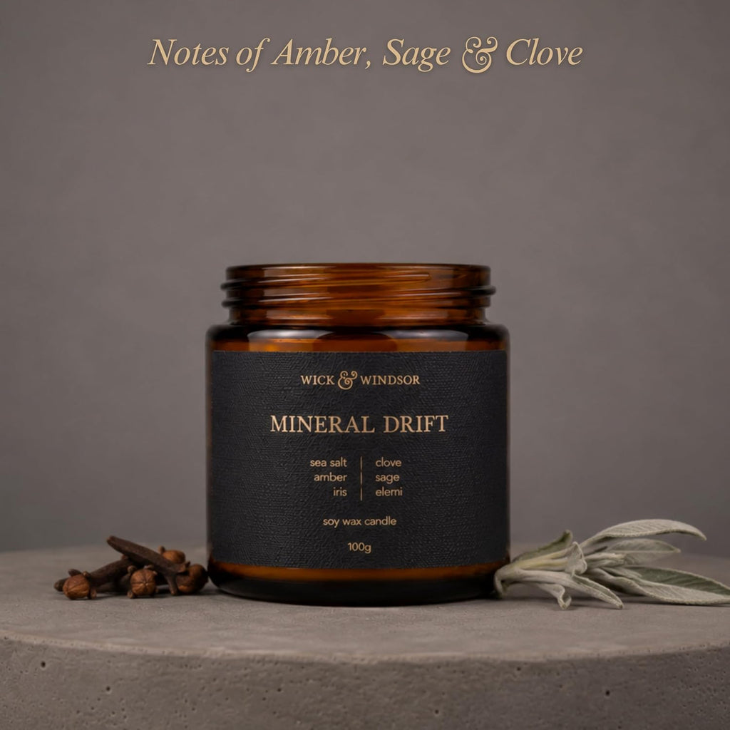 | Scented Candle Gift Set | Origins Collection | 3 Luxury Soy Wax Candles | Wooden Wick | 3×100G | Amber, Black Pepper & Sea Salt | Gift for Him - Birthday, Christmas & Father'S Day