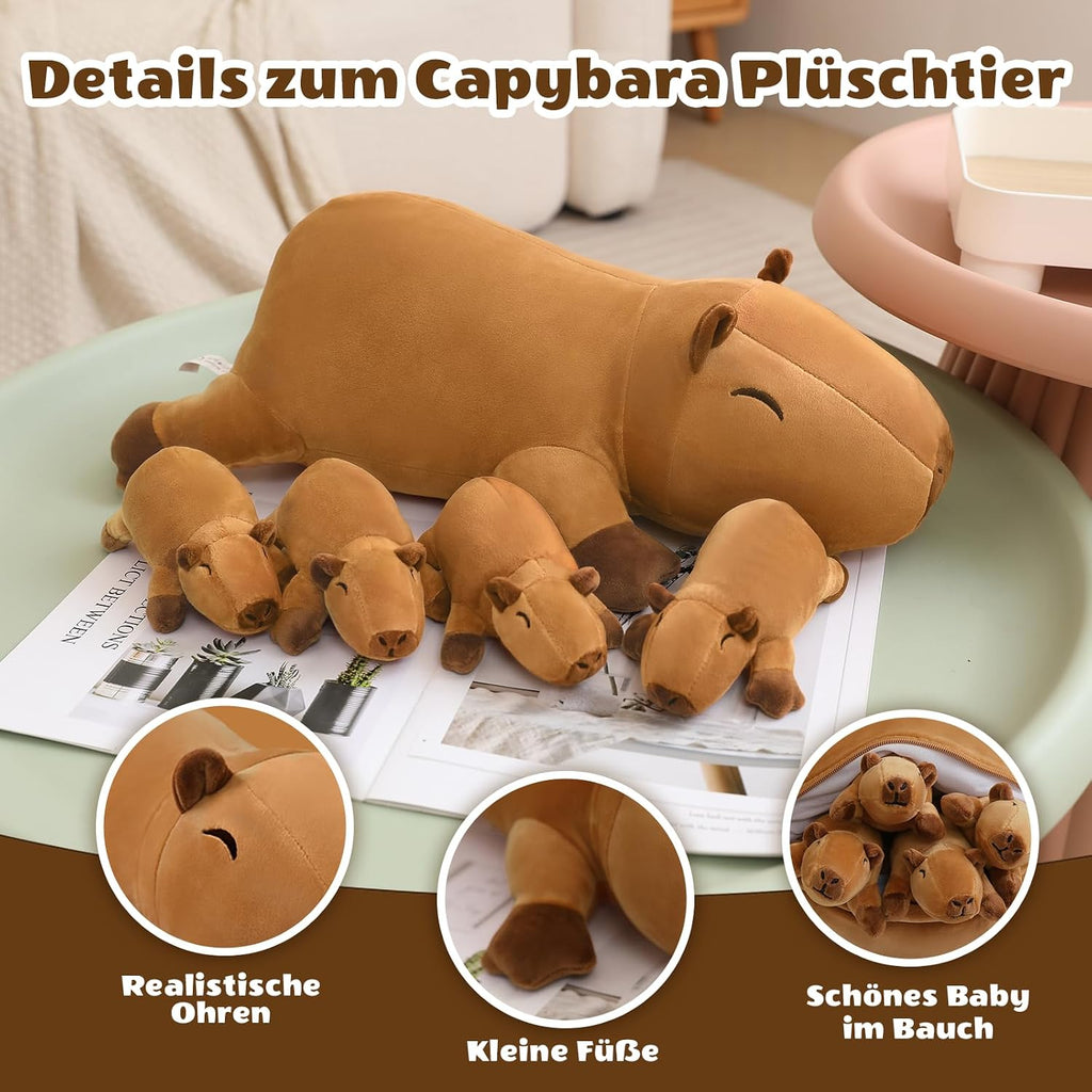 Capybara Plush Toy, Capybara with 4 Babies Inside, Soft Plush Toys
