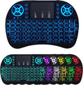 Mini Bluetooth Keyboard with Touchpad, 2.4Ghz Wireless Multimedia Keyboard Handheld Remote, 7 Colors Small Keyboard with Backlit Rechargeable Battery for PC Laptop Smart TV Raspberry Pi KODI TV Box