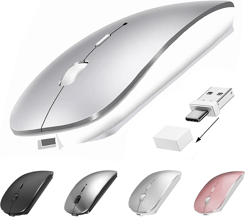 Wireless Bluetooth Mouse for Macbook Air Pro Imac Laptop Desktop Surface Pro, Wireless Computer Mouse USB C Rechargeable Portable Slim Quiet Mice for Mac Mini/Ipad/Pc