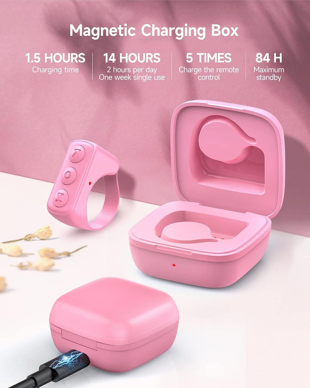Tiktok Remote Control Ring Finger Scroller Remote E-Book Bluetooth Scrolling Ring Page Turner,Compatible with Iphone,Ipad,Android(Pink)