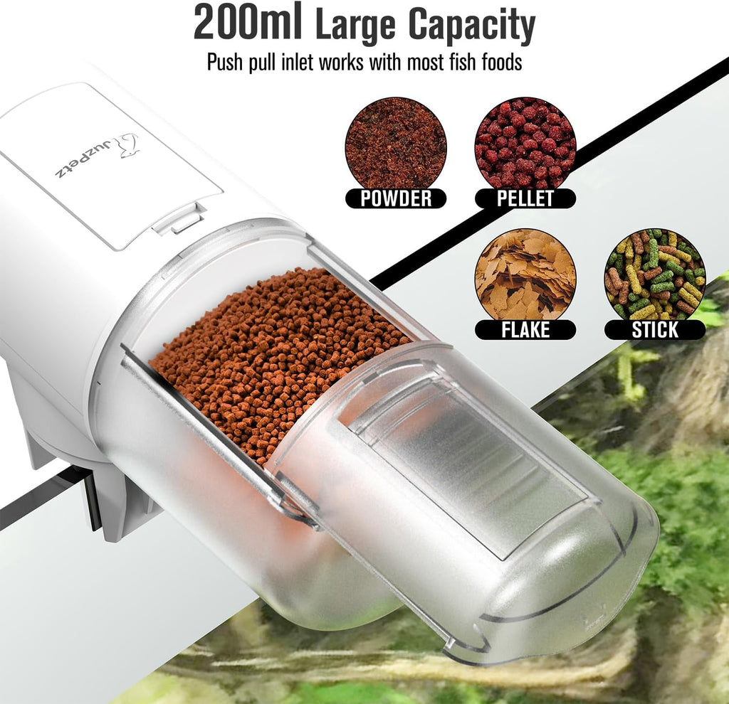 Automatic Fish Feeder Dispenser for Aquarium, 200Ml Large Capacity Auto Turtle Fish Feeder for Small Tank, Battery Powered Food Feeding Timer for Flakes Pellet Vacation, Batteries Included