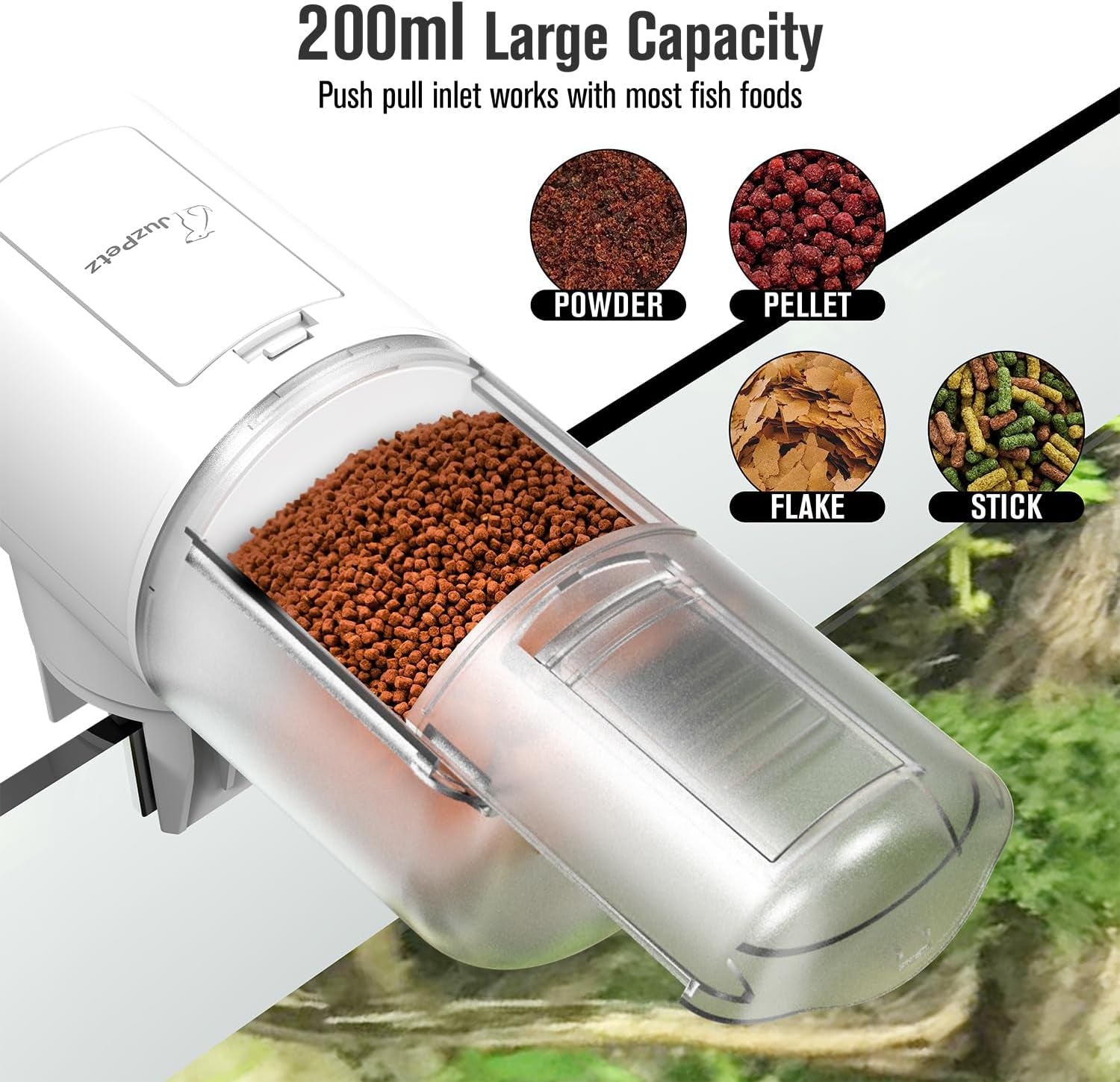 Automatic Fish Feeder Dispenser for Aquarium, 200Ml Large Capacity Auto Turtle Fish Feeder for Small Tank, Battery Powered Food Feeding Timer for Flakes Pellet Vacation, Batteries Included