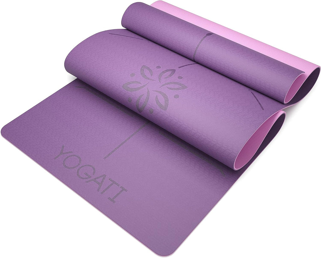 Yoga Mat with Alignment Lines. Yoga Mats with Carry Strap Perfect for Pilates and Fitness Workout, Eco Friendly Non Slip Thick Yoga Mats for Women and Men - Yoga Matt.