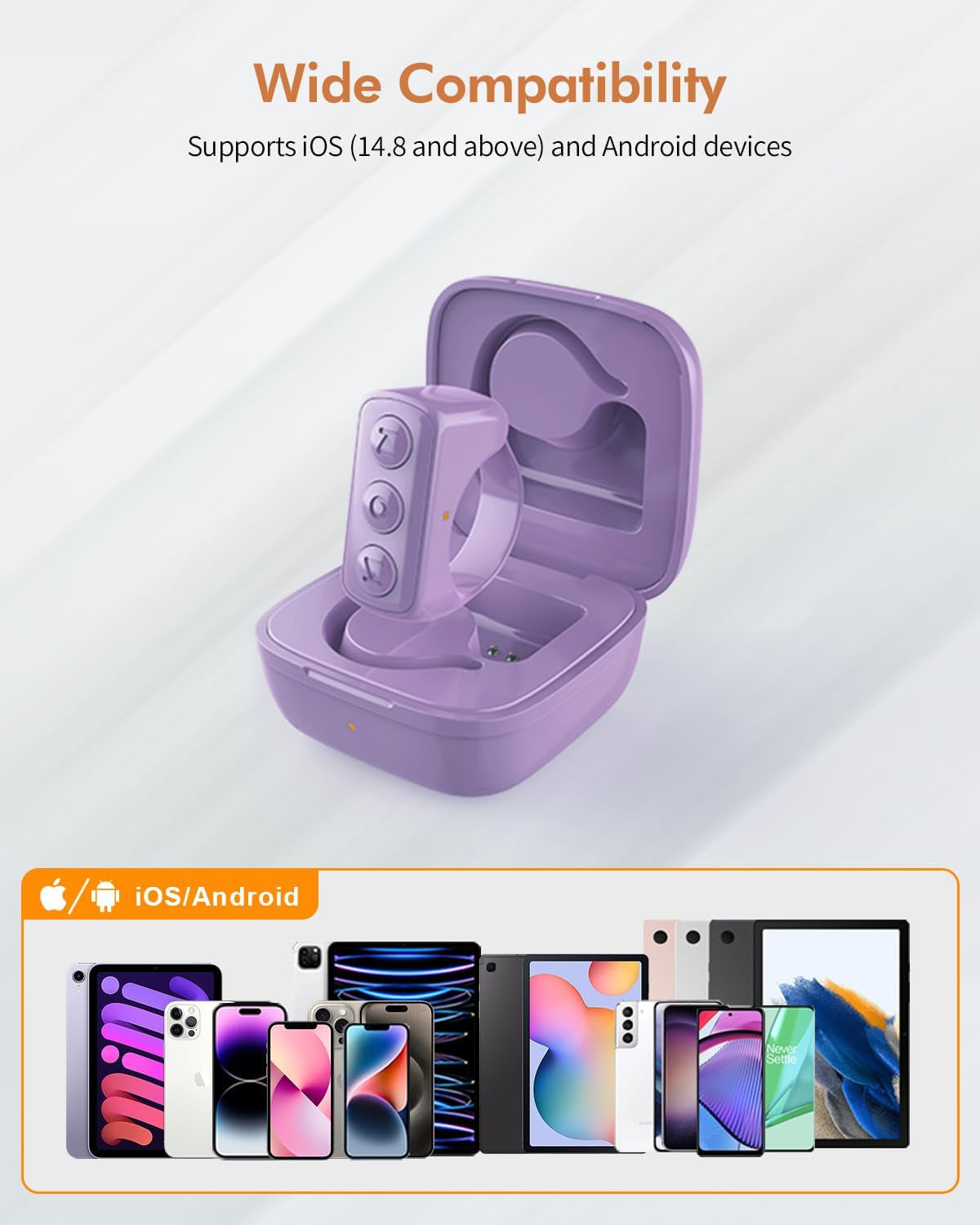 Tiktok Scrolling Ring, Bluetooth Remote Control Page Turner for Ios Ipad Android, Finger Scroller for Tiktok Camera Video Shutter Selfie Button - Purple