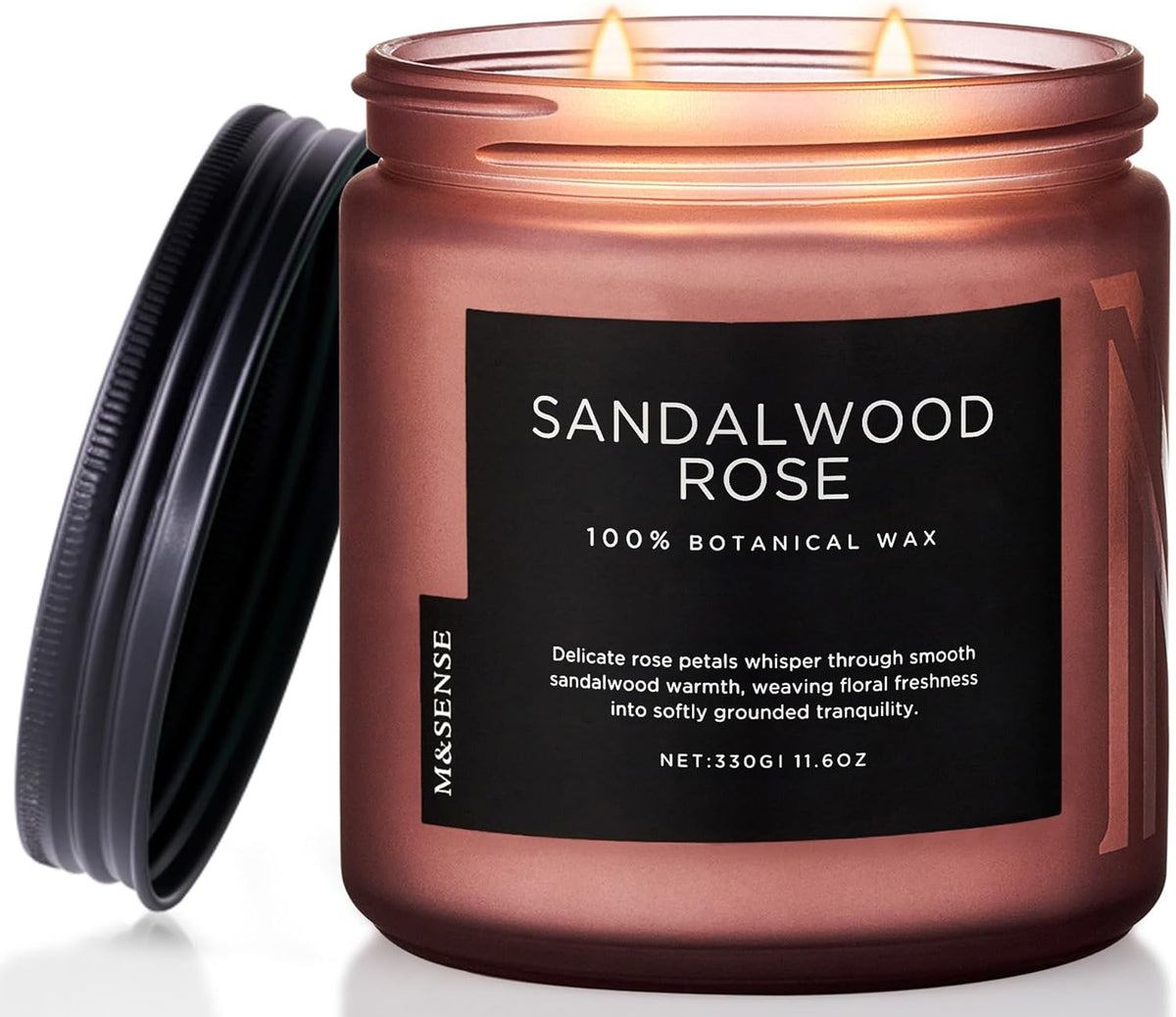Sandalwood Rose Medium Aromatherapy Candles for Relaxing Stress Relief 330G 70H Soy Wax Scented Candles Gifts for Women Men 2 Wick Organic Non Toxic Home Fragrance Candles for Bedroom