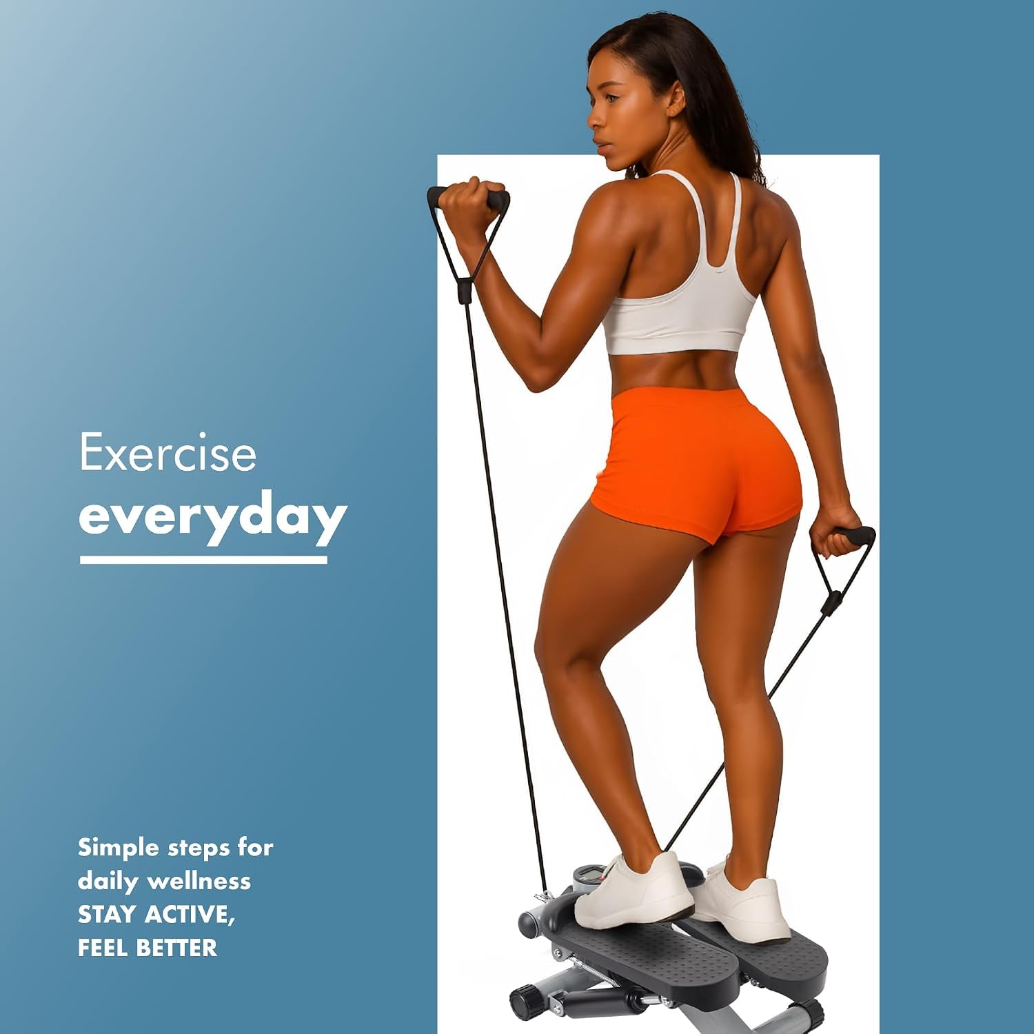 Mini Steppers for Exercise Workout with Resistance Bands and LCD Display 5 Functions — Stepper 3-In-1 for Legs, Glutes and Arms — Adjustable Intensity — Easy to Store Home Workout Equipment