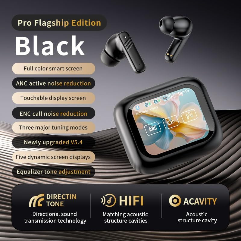 Wireless Earbuds with Smart Touch Screen, in Ear Headphones with 10Mm Drivers for Big Bass, 24H Playtime Hi-Fi Stereo Sound, ANC/ENC ​Noise Cancelling,Ipx5,Earphones for Iphone Android Sports​