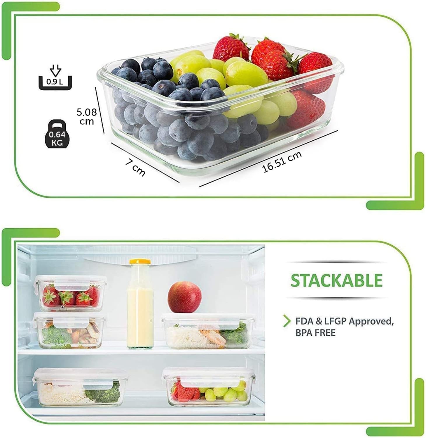 5 Pack 30Oz Glass Containers with Lids - 1 Compartment