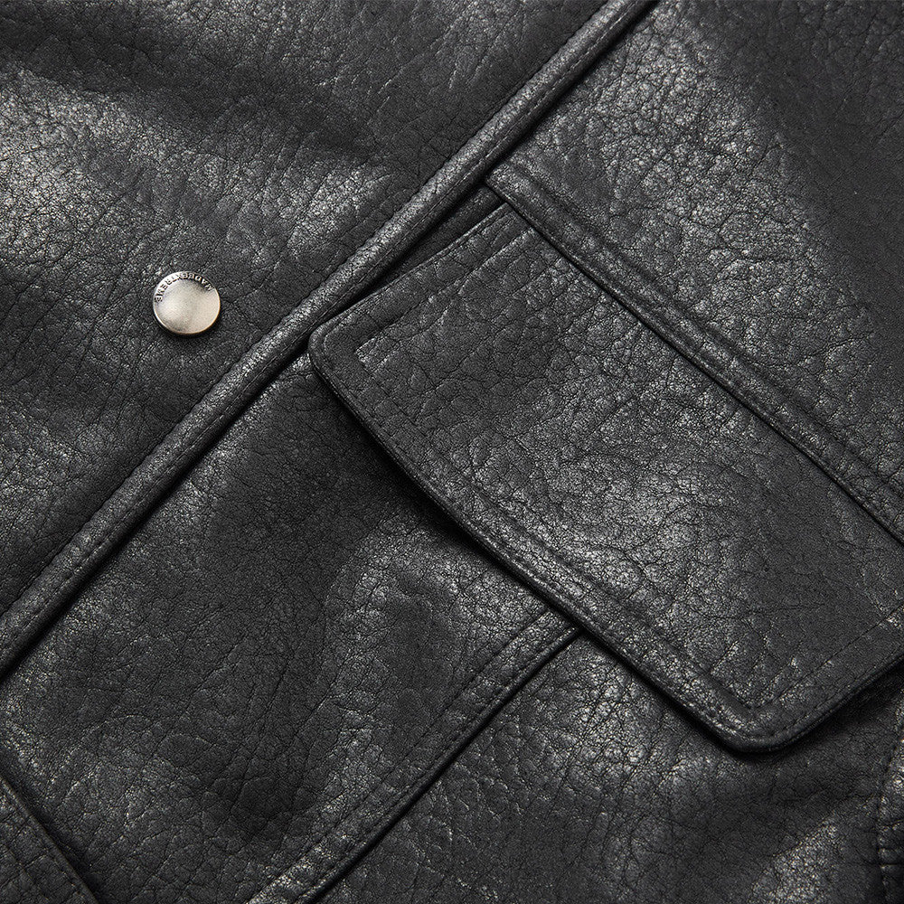Stand collar short leather jacket for men