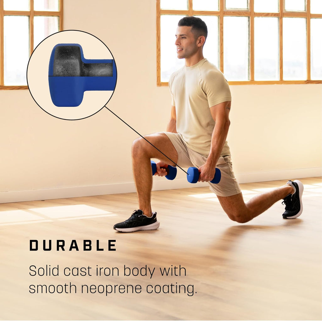 Weights Dumbbells Set Women & Men - Neoprene-Coated & Sweat-Resistant Weights Set with Anti-Roll Technology & A3 Exercise Poster, Gym Equipment for Home, 1-10 Kg Dumb Bells Pair