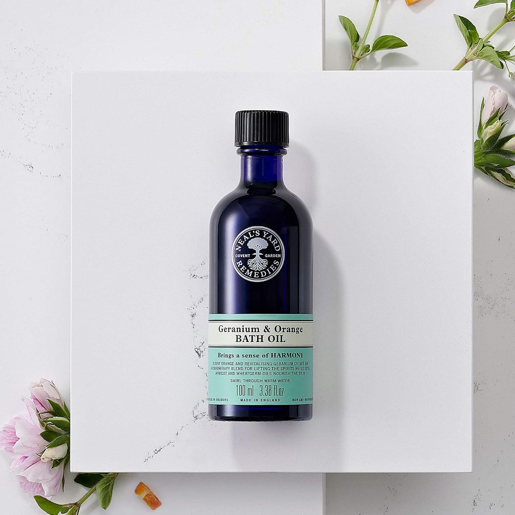 Geranium & Orange Bath Oil, Energise Body & Mind, Uplifting Scents, Bath Soak, Vegan & Cruelty-Free, 100Ml