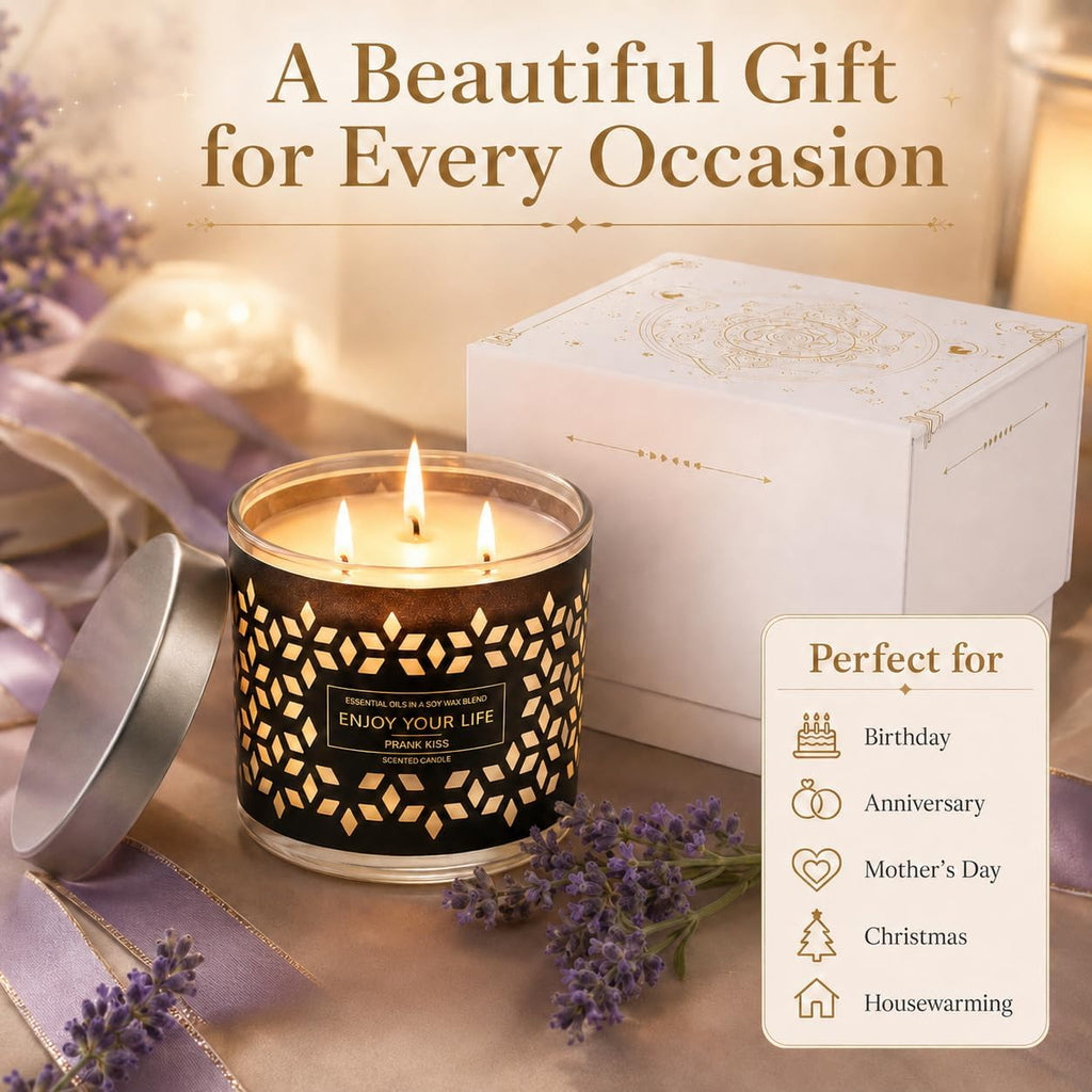 3-Wick Lavender Scented Candle 14Oz Soy Wax Large Jar Gift Set for Home