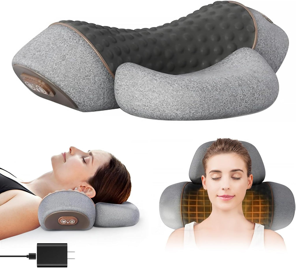3 in 1 Neck Massager, 2026 New Heated Massage Neck Pillow, Cervical Traction Bed Back Pillow Sleeping, Deep Massage and Relaxation, Ergonomic Design