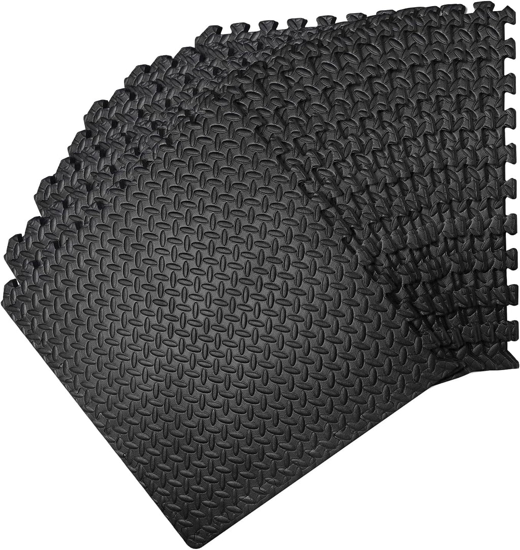 Interlocking Foam Mats Soft | (60 X 60 Cm) Eva Exercise Mat | 12 Tiles Covers 48 Square Feet | Rubber Matting Non-Slip for Gym Floor | Thick Yoga Exercise Matt for Home, Gym, or Office