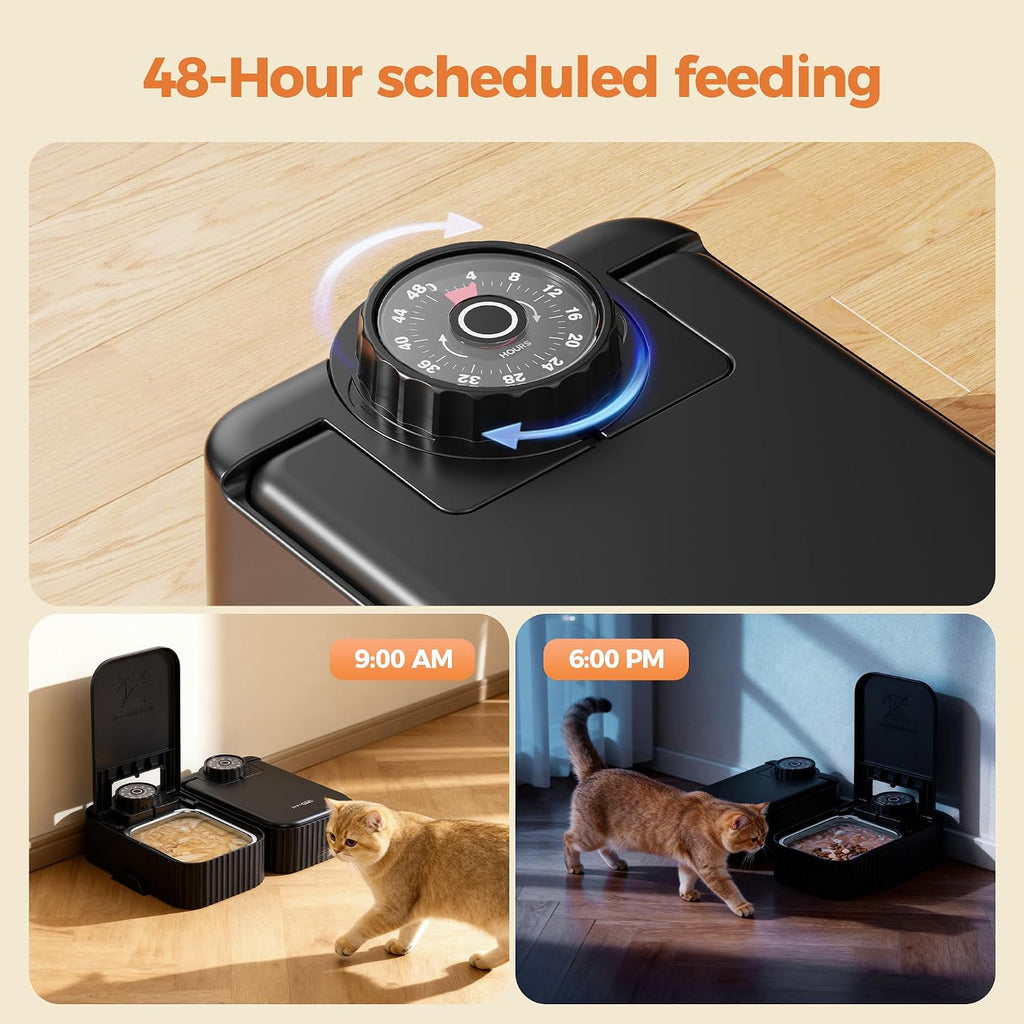 Stainless Steel Cat Food Dispenser: Automatic Cat Feeder with 48-Hour Timer - Pet Food Dispenser Wireless - 2 Meal Dog Feeder - Meals up to 350G Each - Refrigerate and Keep Fresh